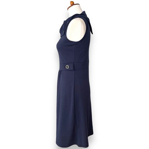 Coco Love Navy Blue Sleeveless Button Cowl Neck A-Line Dress Size Medium - Picture 4 of 8